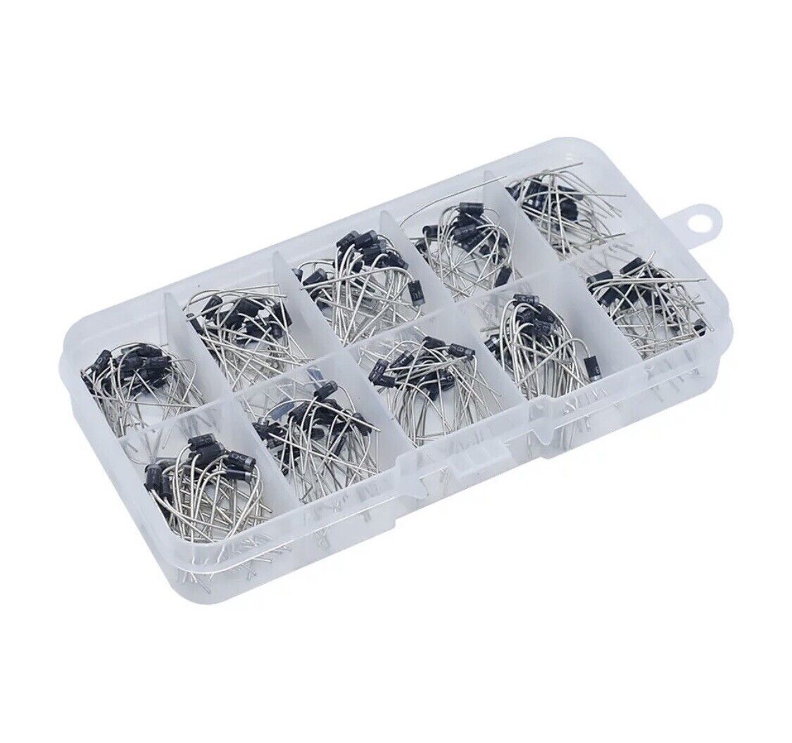 200PC 14 Value Rectifier Schottky Diodes 1N4001-1N5819 Kit Assortment Inc Case