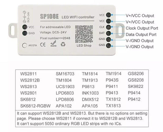 SP108E WS2811 WS2812B WS2813 SK6812 Neo Pixel wifi Bluetooth Music Controller