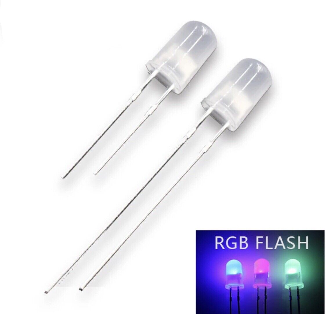 5mm LED Light Emitting Diode RGB FAST flash 100pcs DIFFUSED Round Top 7 Colour