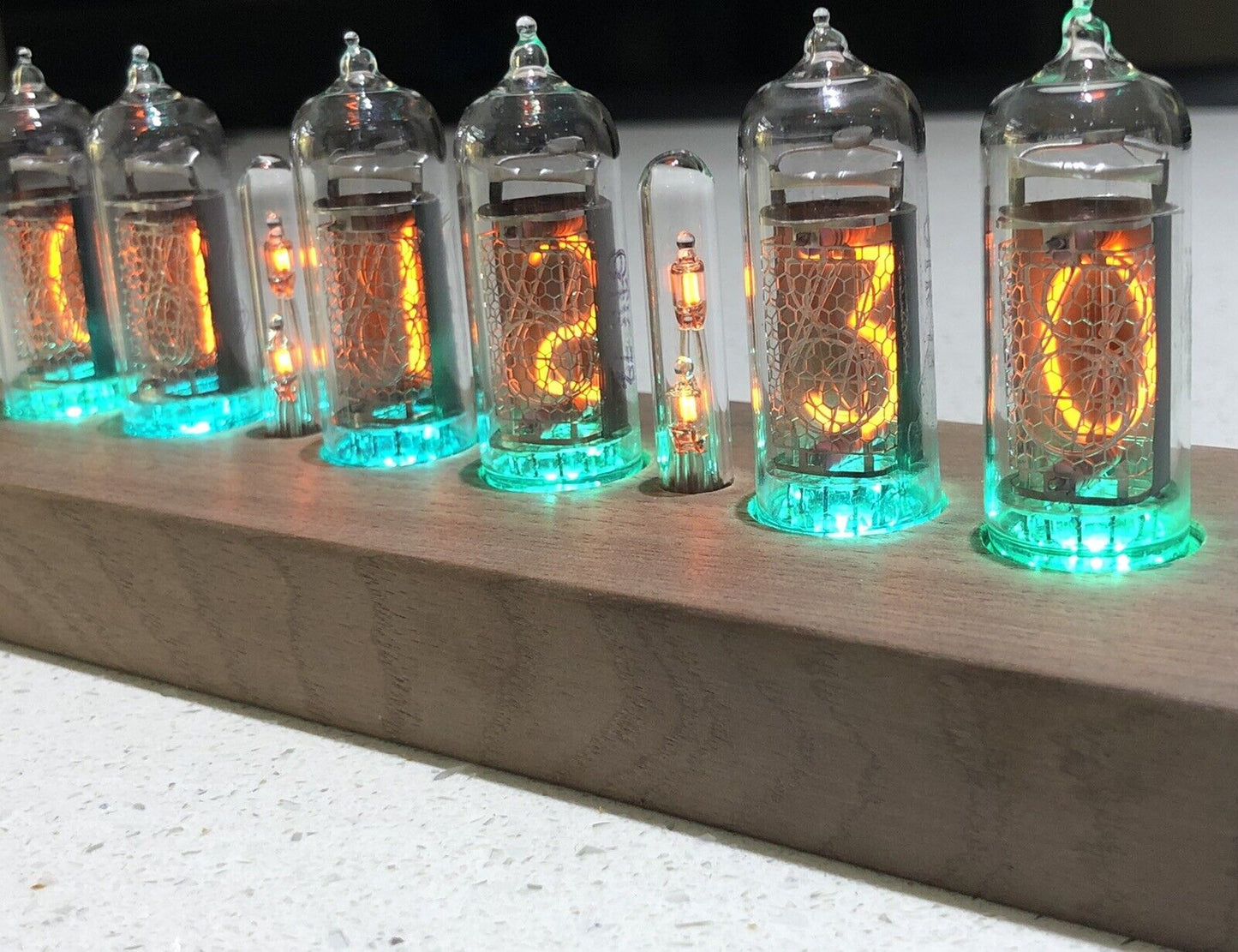 IN-14 Nixie tube Vintage Style Clock With Walnut Base Brass Rings Inc Power Unit