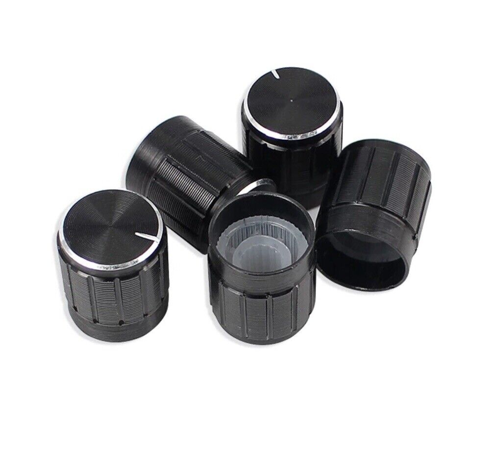 10pcs Black Aluminium Rotary Volume Knobs Suit 6mm Shaft Potentiometer 15x17mm