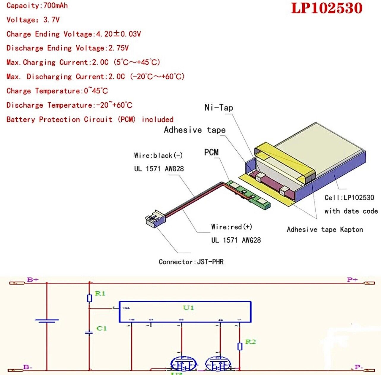 1 X Polymer Lithium Ion Battery LiPo 700mAh 3.7V 102530 10x25x30 Inc JST PH2.0