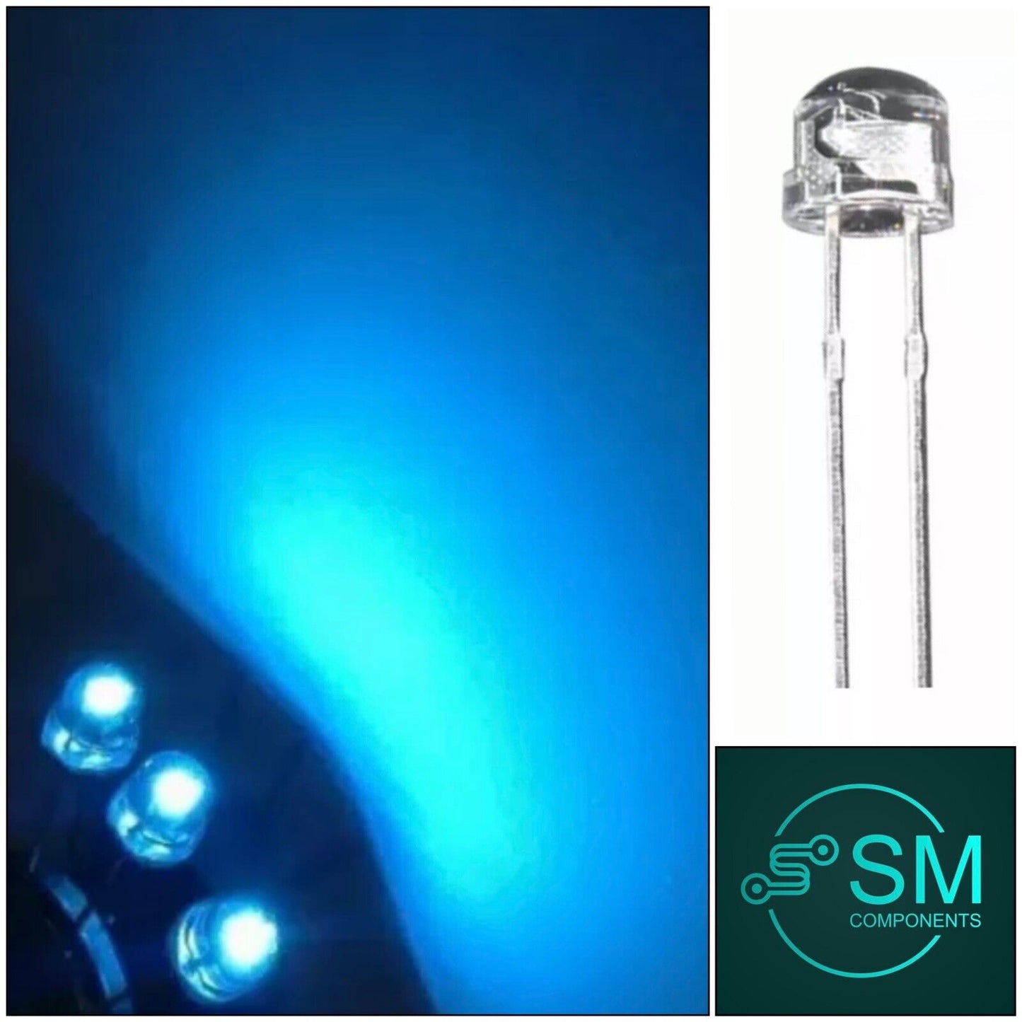 5mm Ice Blue Cyan Led Light Emitting Diode Straw Hat 100pcs Clear Top 490nm