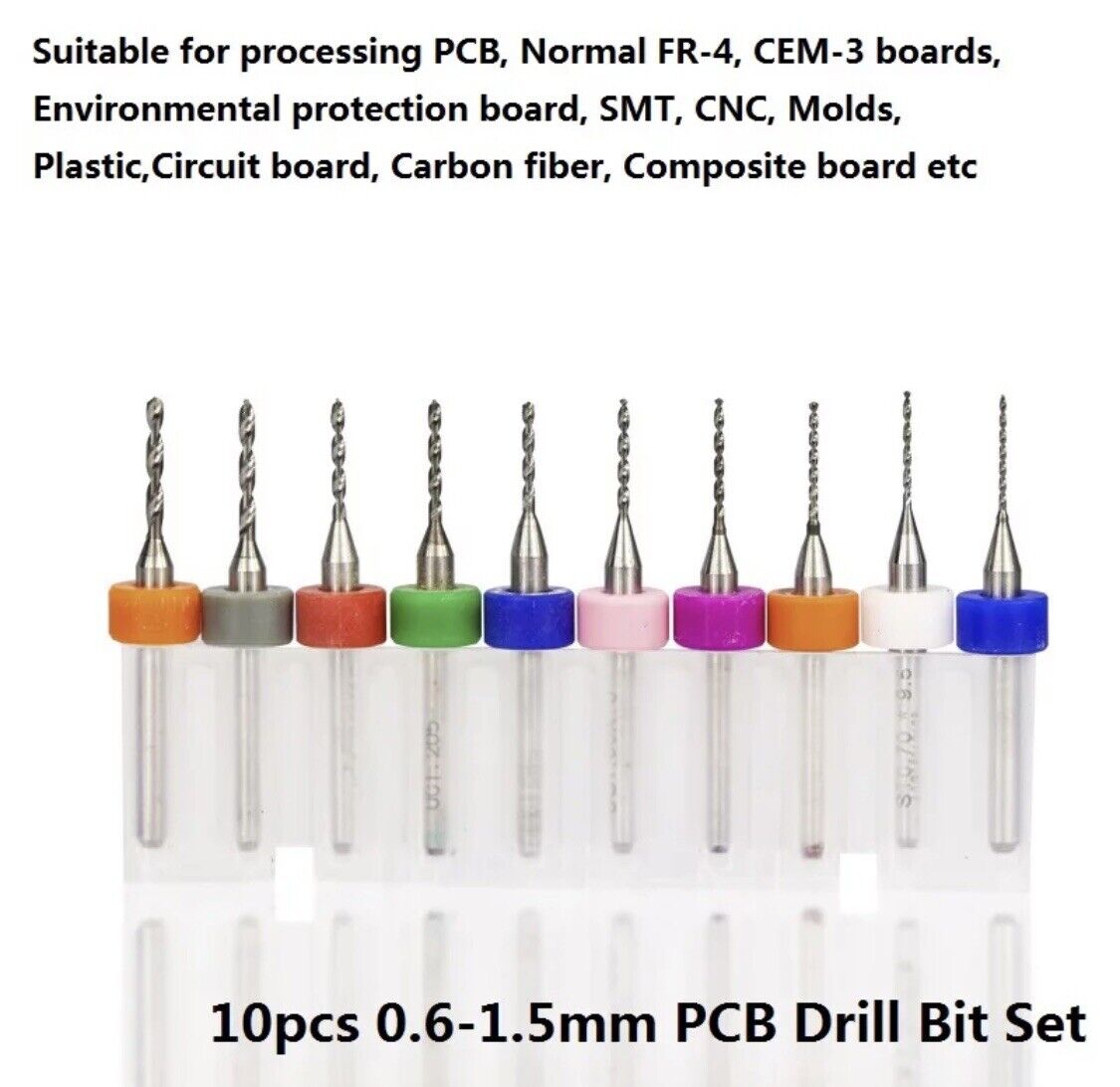 10Pcs 0.6-1.5mm X 38mm Tungsten Carbide Micro Drill Bits Set for DIY PCB