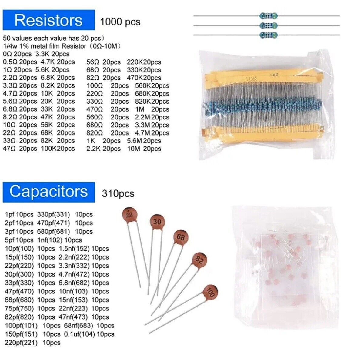1900pc Electronic Component Kit Capacitor Resistors LED Transistors PCB I/C DIY