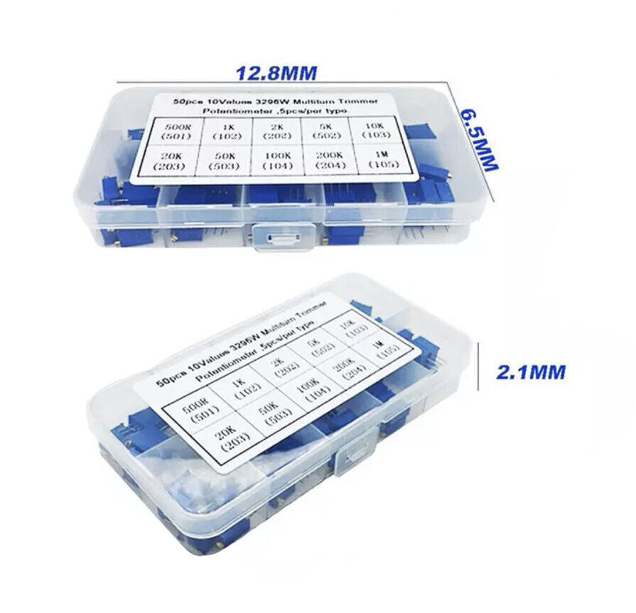 50PC 3296W Bourns Style Trimmer 10 Value 500R-1M Potentiometer Resistor Inc Case