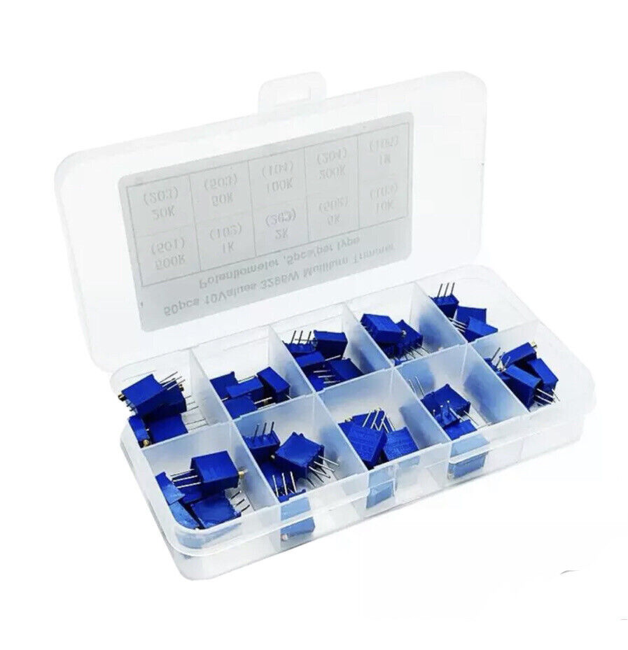 50PC 3296W Bourns Style Trimmer 10 Value 500R-1M Potentiometer Resistor Inc Case