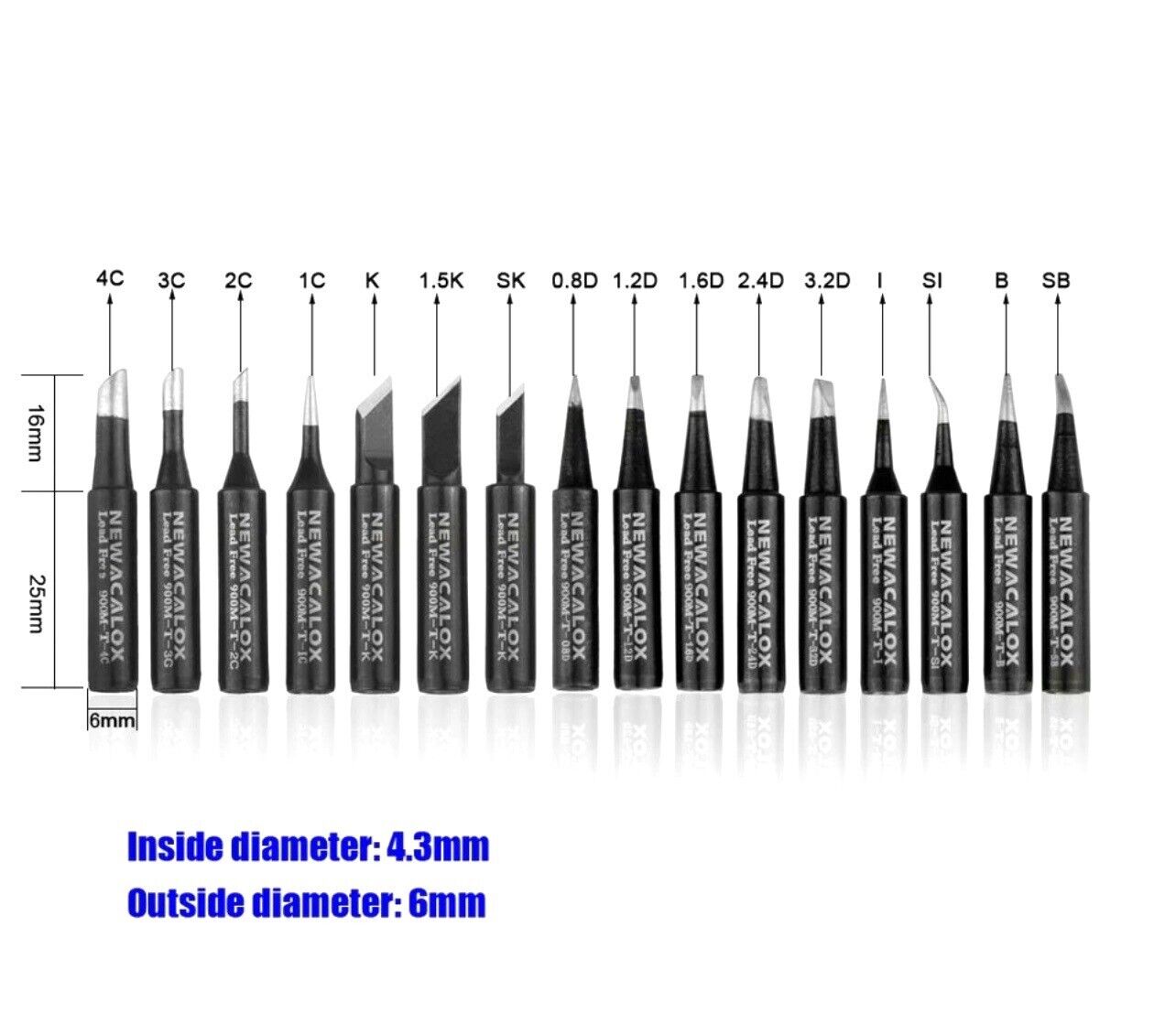 16PCS 900M-T Soldering Solder Iron Tips Bits Suit HAKKO YIHUA 936 937 Fx888 8786