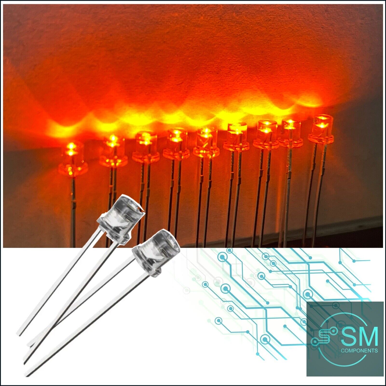 100PCS 3mm Flat Top Orange Led Light Emitting Diode Clear With Edge 60 ...