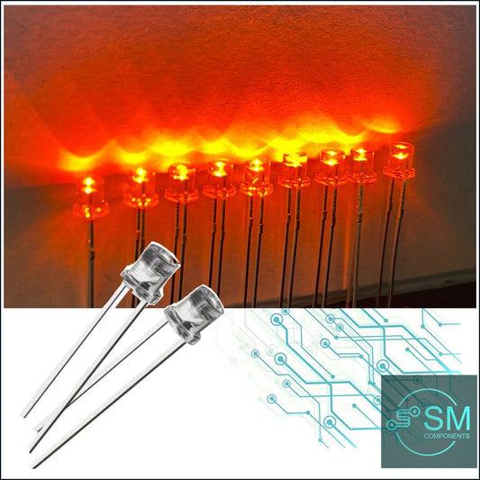 100PCS 3mm Flat Top Orange Led Light Emitting Diode Clear With Edge 605-610nm