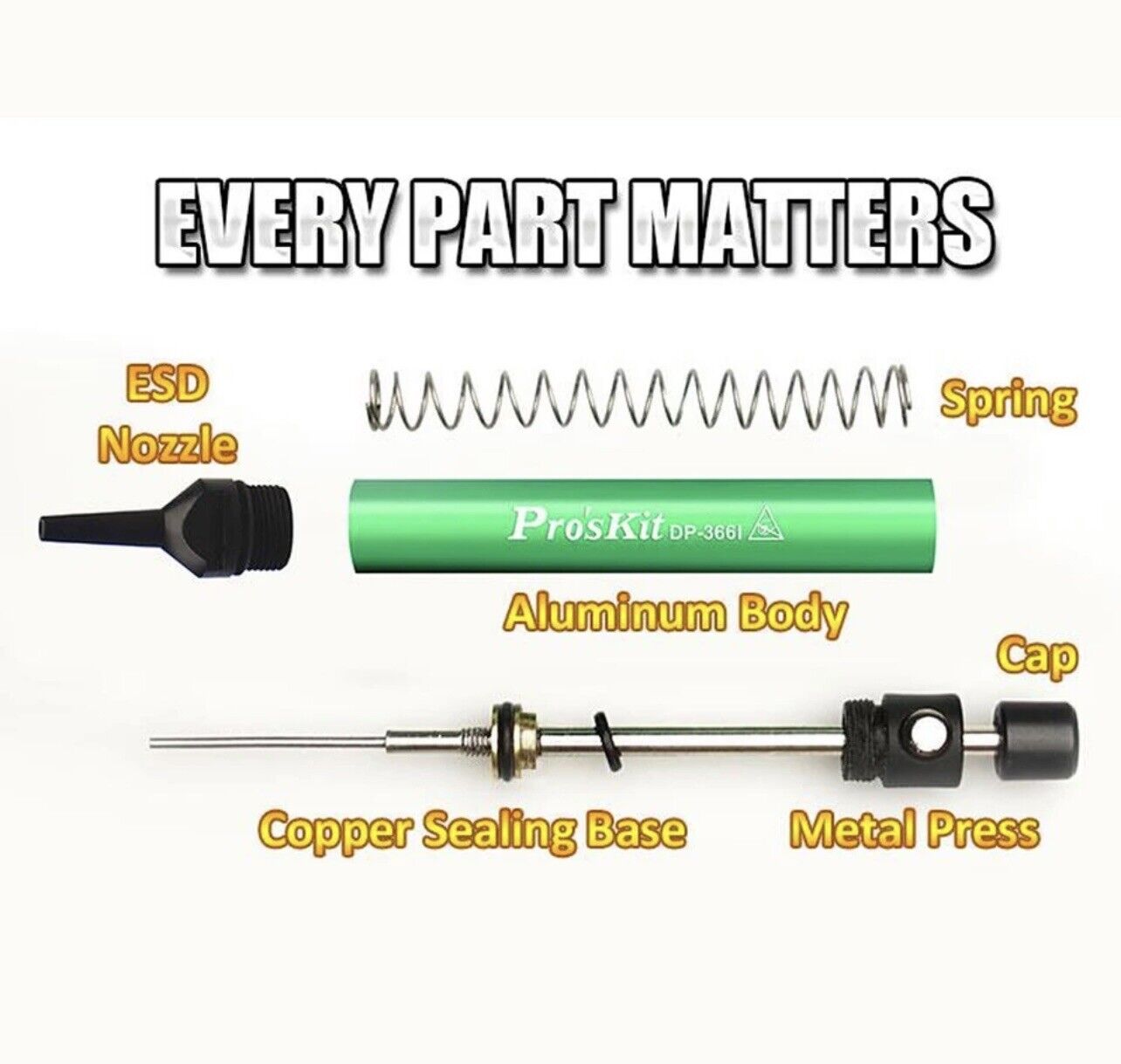 Aluminium Alloy Suction Remover Sucker DP-366I Tin Suction Pump Desoldering DIY