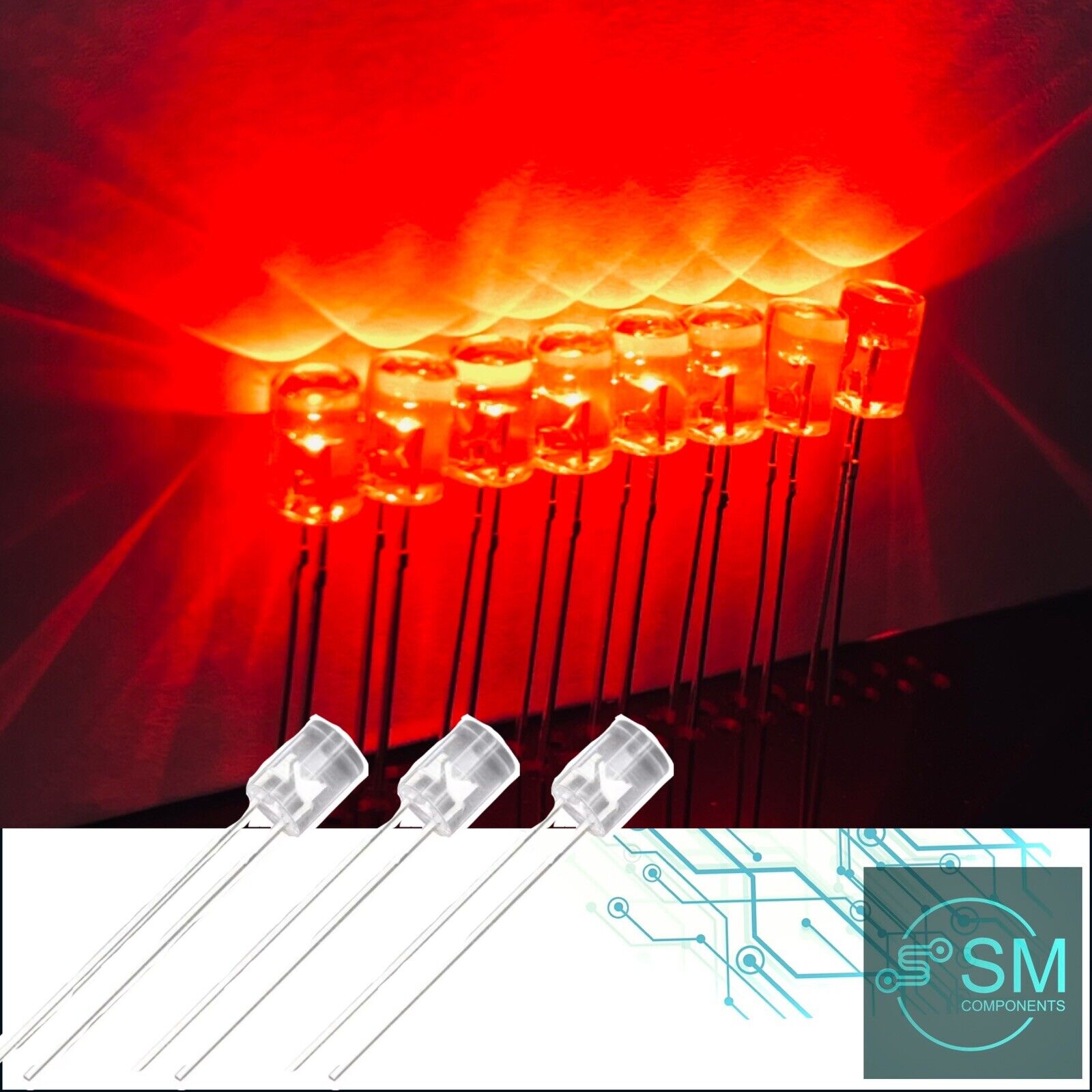 100pcs 5mm Red Led Light Emitting Diode Flat Top Led Clear Top No Edge ...