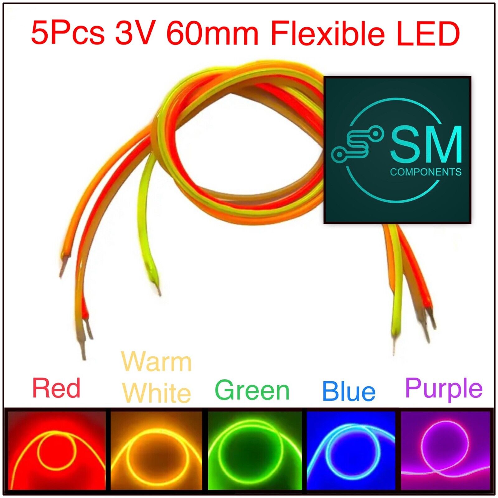 5PCS DC3V LED 60mm Super Flexible Silicone Light Emitting Filament All ...