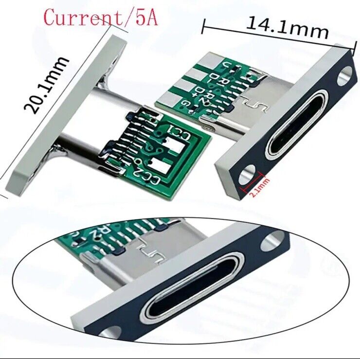 3 X USB Jack 3.1 Type-C 6P Welding Wire 5A Female DIY Connector Charging Socket