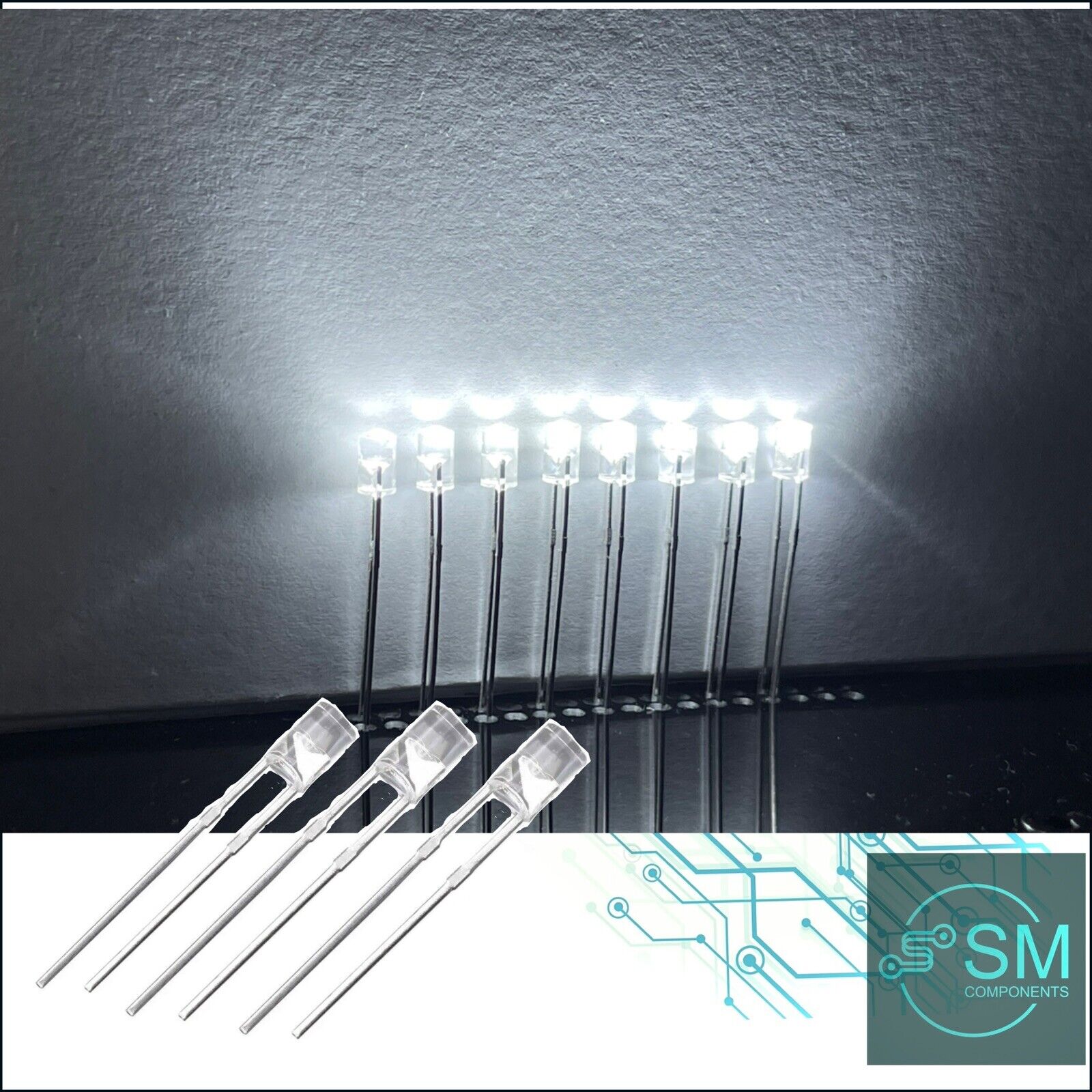 100PCS 3mm Flat Top COOL WHITE 8000K Led Light Emitting Diode Clear NO ...