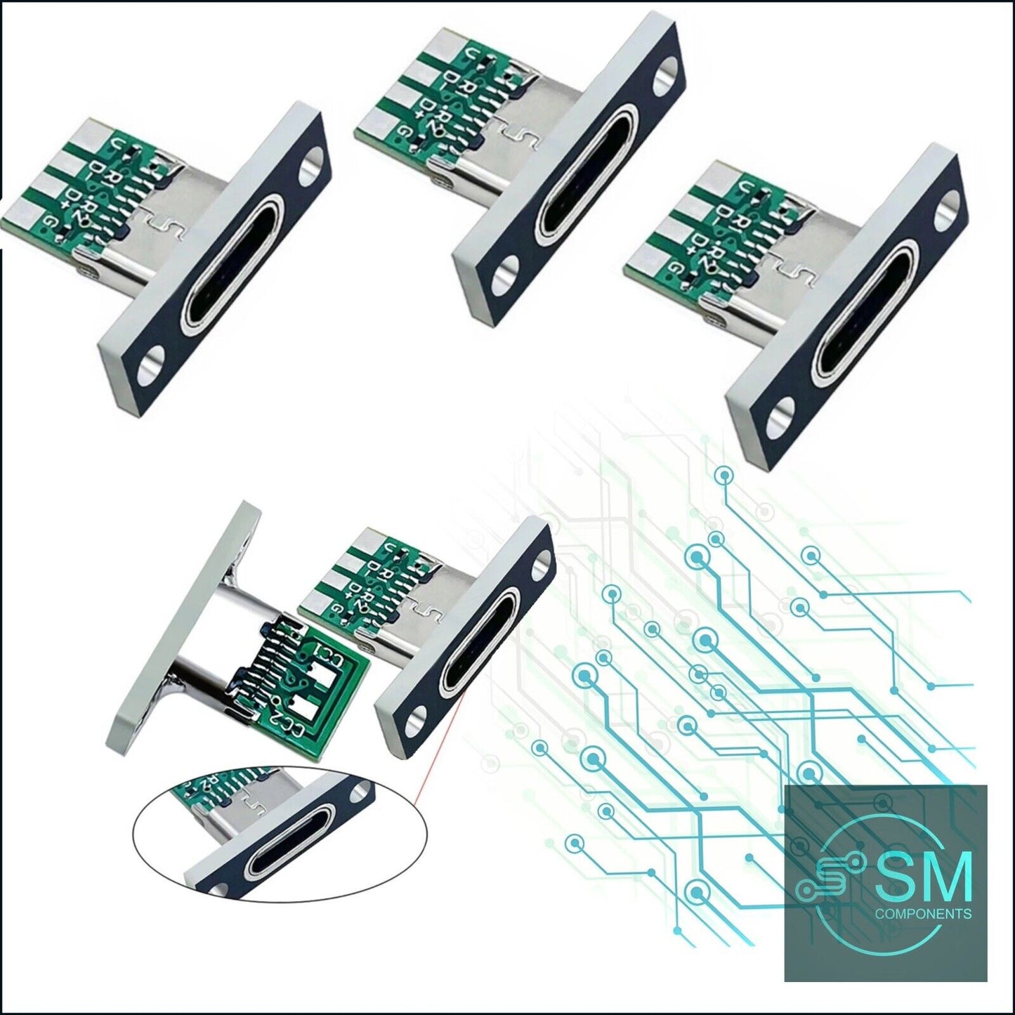 3 X USB Jack 3.1 Type-C 6P Welding Wire 5A Female DIY Connector Charging Socket