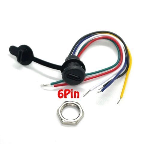 5 x 11mm Female USB Type C 2P 4P 5P 6P Waterproof Prewired Charging Jack DIY