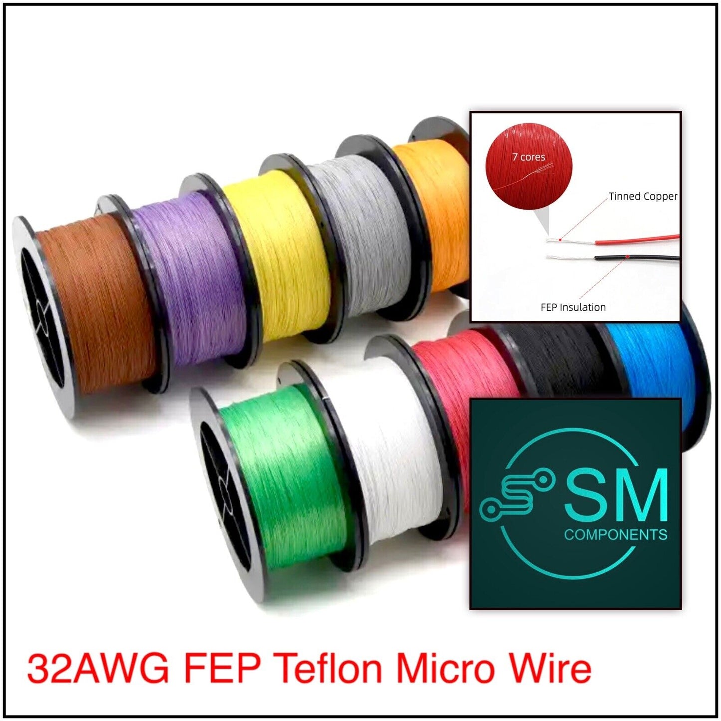 2-10 MTR 32AWG Micro Litz PTFE/FEP Teflon Tinned Wire 7/0.08mm 7 Strand UL10064