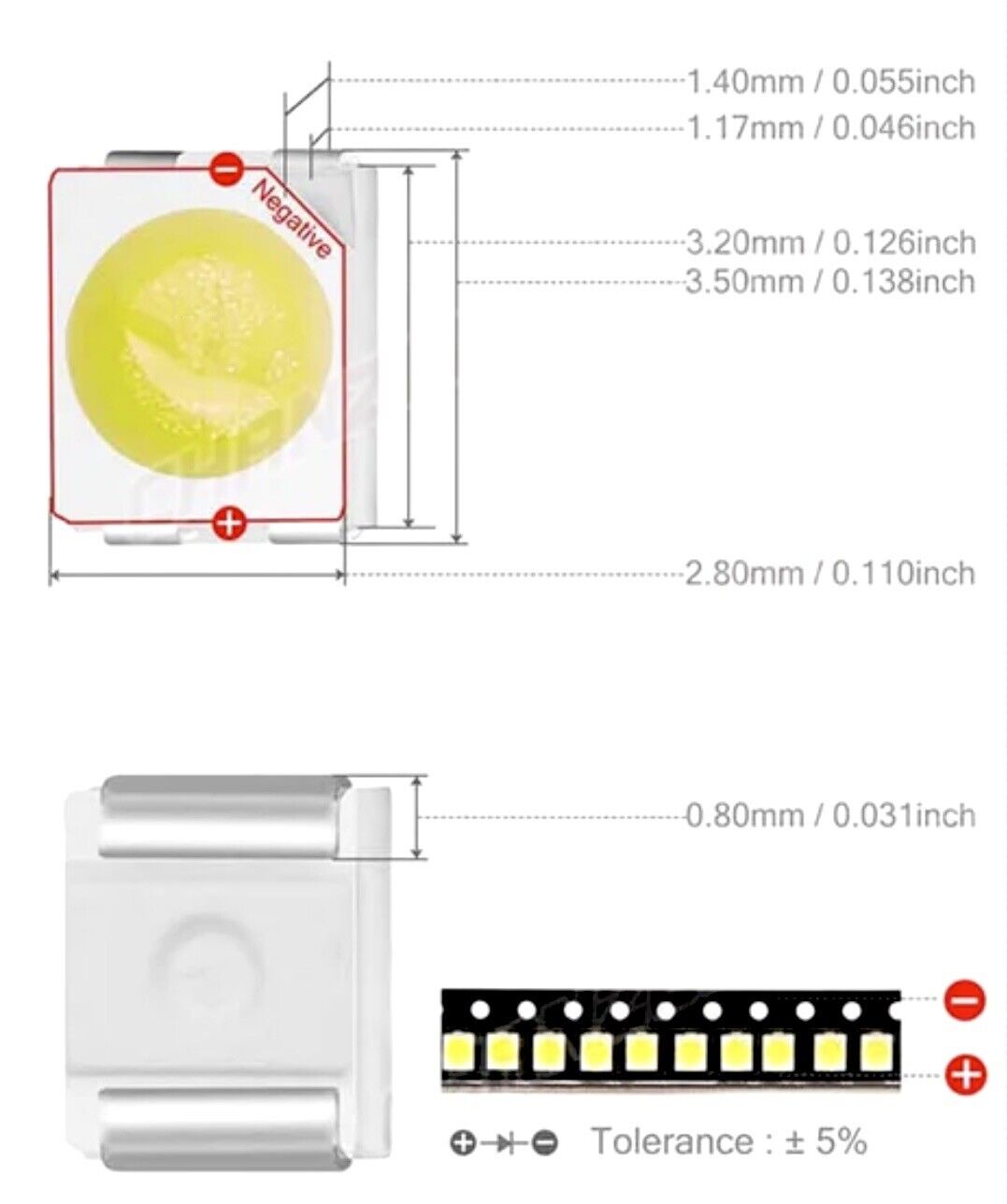 100pcs 3528 (1210) PLCC2 SMD/SMT Leds ALL COLOURS Light Emitting Diode ...