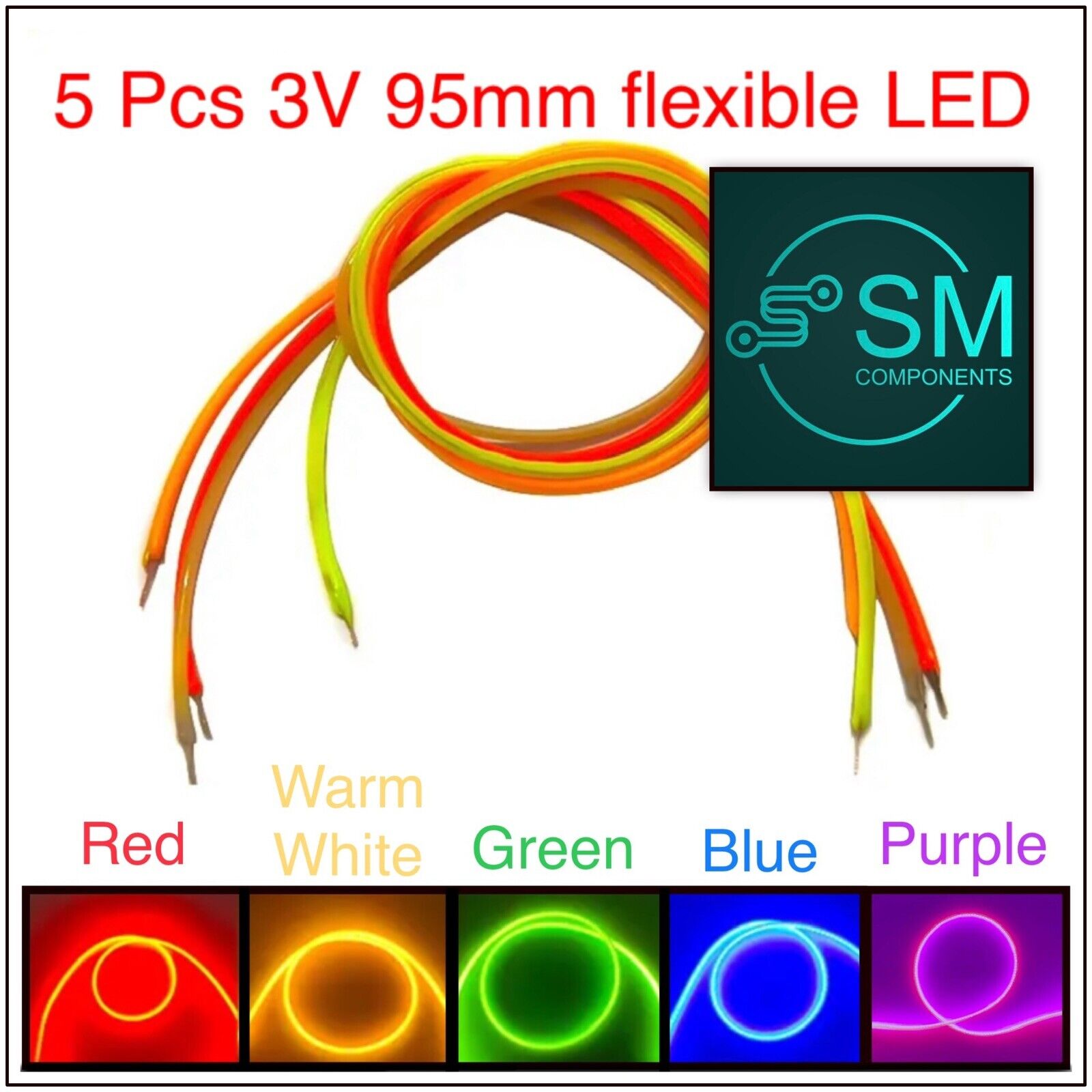 5PCS DC3V LED 95mm Super Flexible Silicone Light Emitting Filament All ...