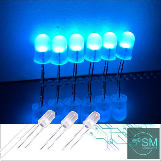 100pcs 5mm ICE BLUE Diffused Round Top LED Diodes Light Emitting Diodes 488nm