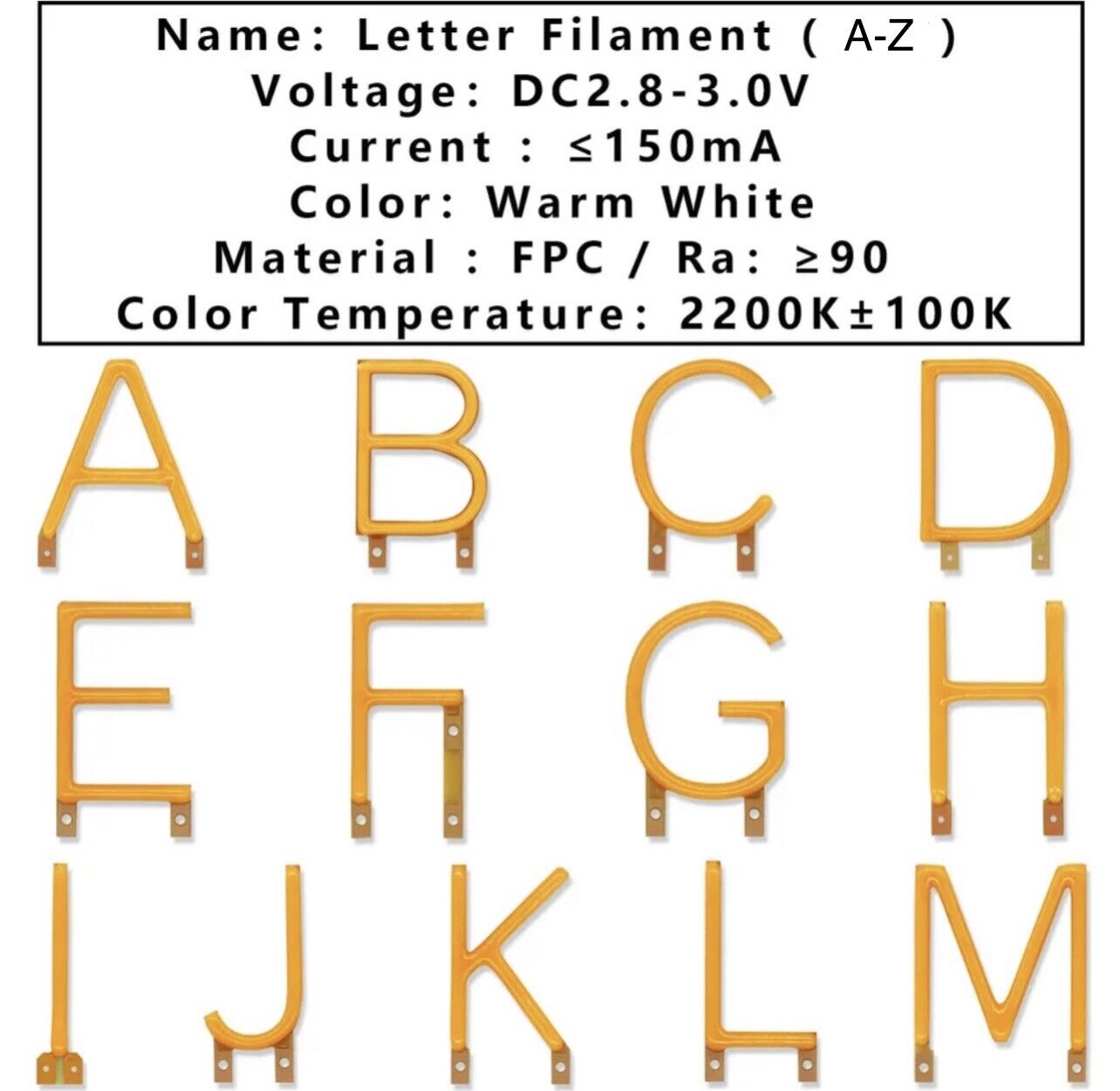 3V LED COB Rigid Filament A-Z Letters 2200K Party Name Birthday Light ...