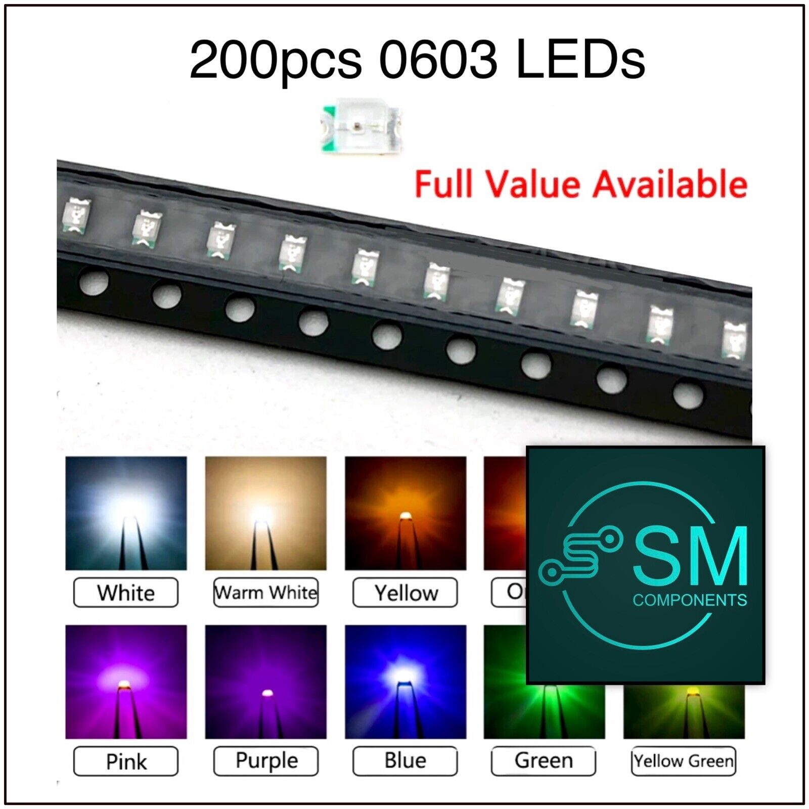 200pcs 0603 SMD LEDS Electronic Components Light Emitting Diodes All C ...