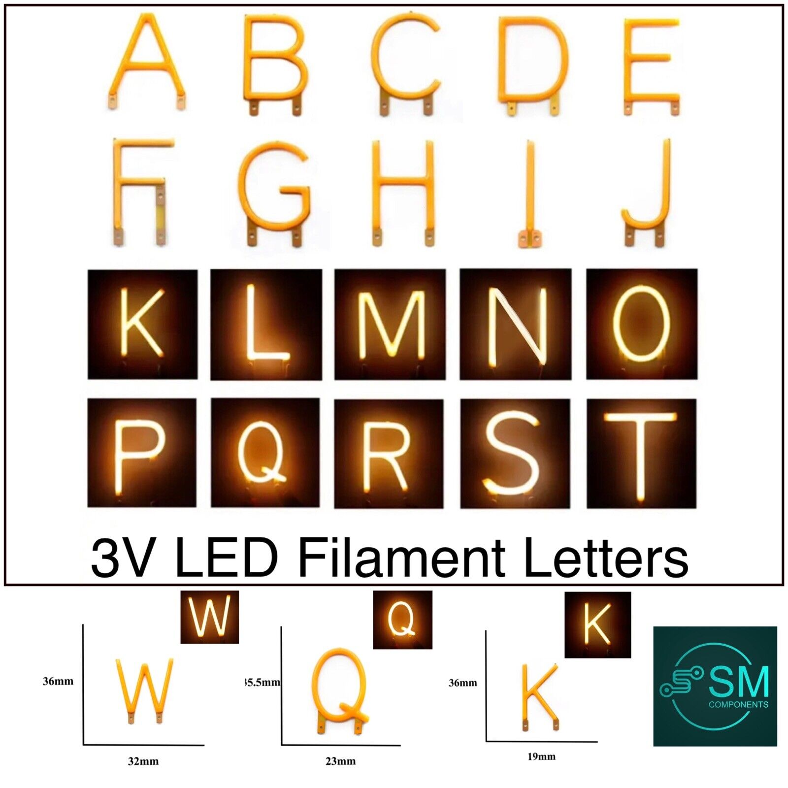 3V LED COB Rigid Filament A-Z Letters 2200K Party Name Birthday Light ...