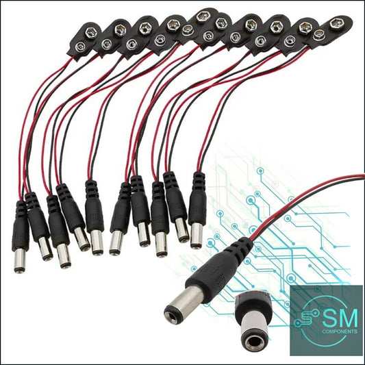10PCS DIY 9V Battery - DC Jack 5.5x2.1mm Connector Project Box PP3 Battery Clip