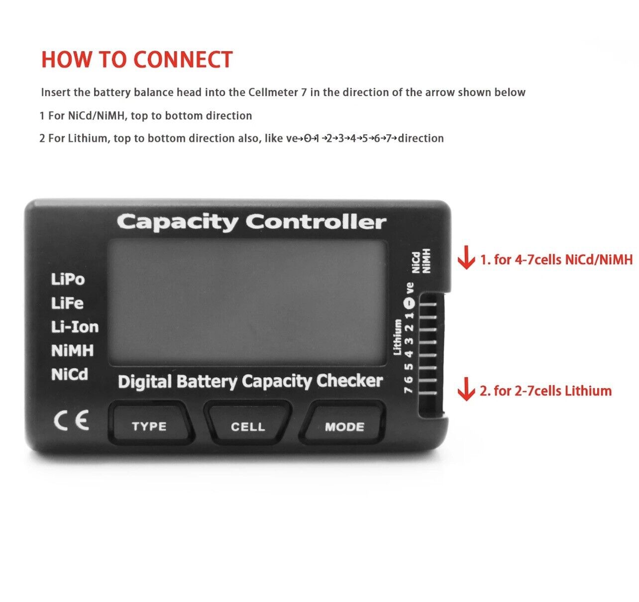 Cellmeter-7 Battery Capacity Tester Analyser Unit LiPo LiFe Li-ion NiM ...
