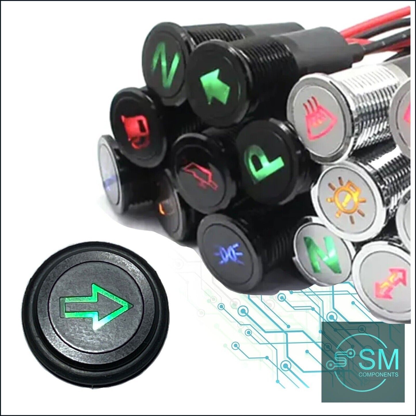 14mm GREEN TURN LED Dash Panel Warning Pilot Light Indicator Lamp Car 12V-36V V2