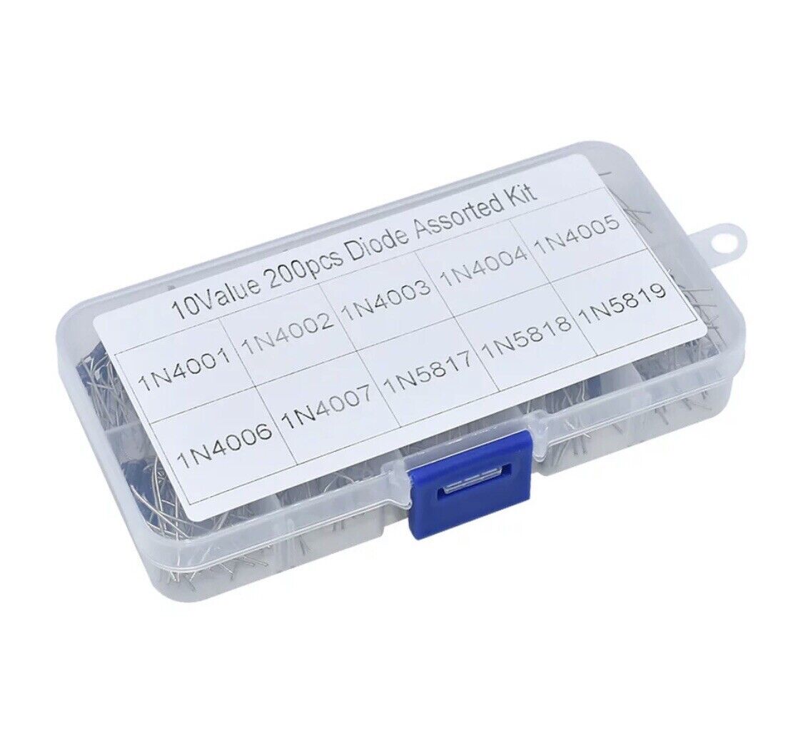 200PC 14 Value Rectifier Schottky Diodes 1N4001-1N5819 Kit Assortment Inc Case