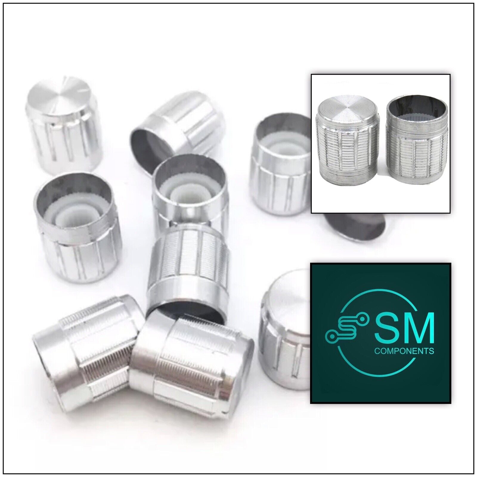 14x16 Mm 5x Potentiometer-Drehknopf – 6 Mm Rändelwelle, Schwarz/silber, Mit Stellschraube, Für Regler & Co 14x16 Mm 5x Potentiometer-Drehknopf – 6 Mm Rändelwelle, Schwarz/silber, Mit Stellschraube, Für Regler & Co