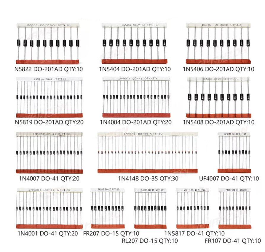 200PC 14 Value Rectifier Schottky Ultra Fast Diodes 1N4001-1N5819 Kit Assortment