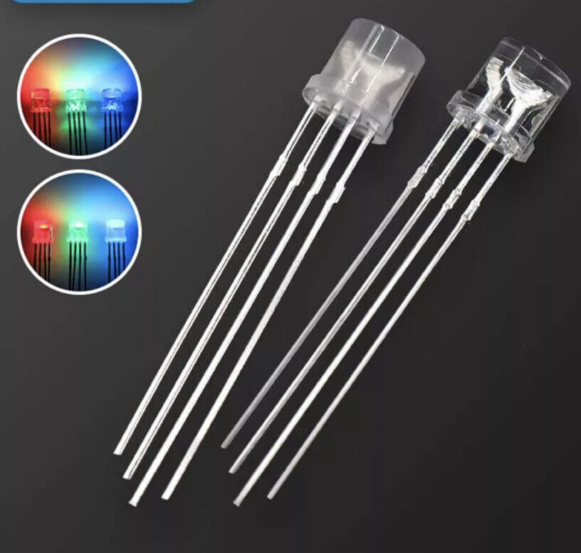 Tri Color Led Rgy 100pc 5mm LED 4pin RGB Red Green Blue Clear Flat Top Tricolour Common ...