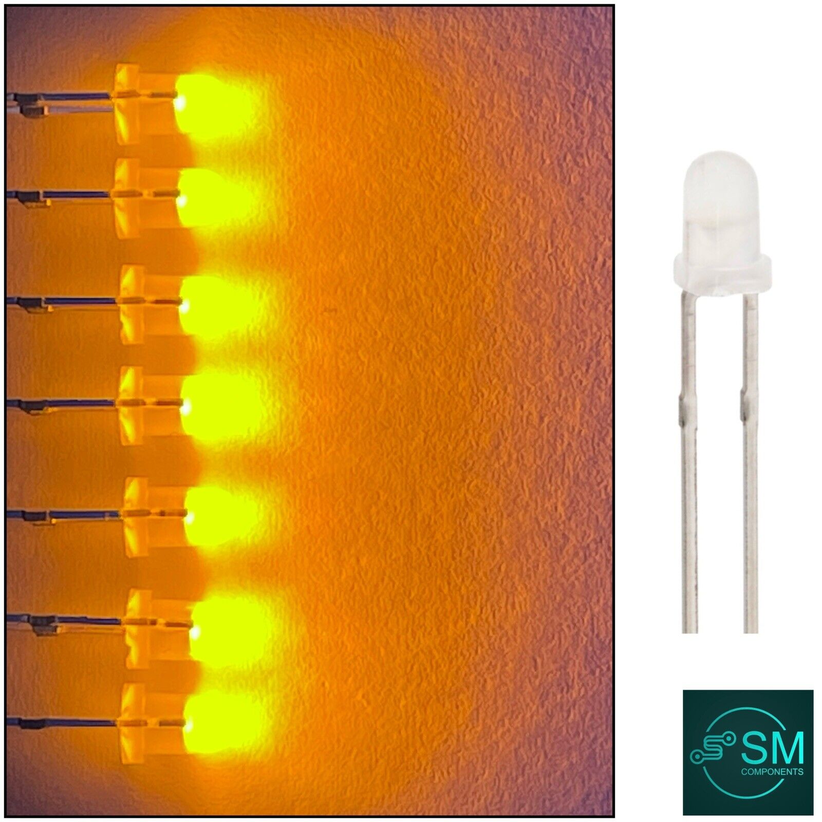 3mm YELLOW Led Light Emitting Diode Diffused Round Top With Edge 100pc ...