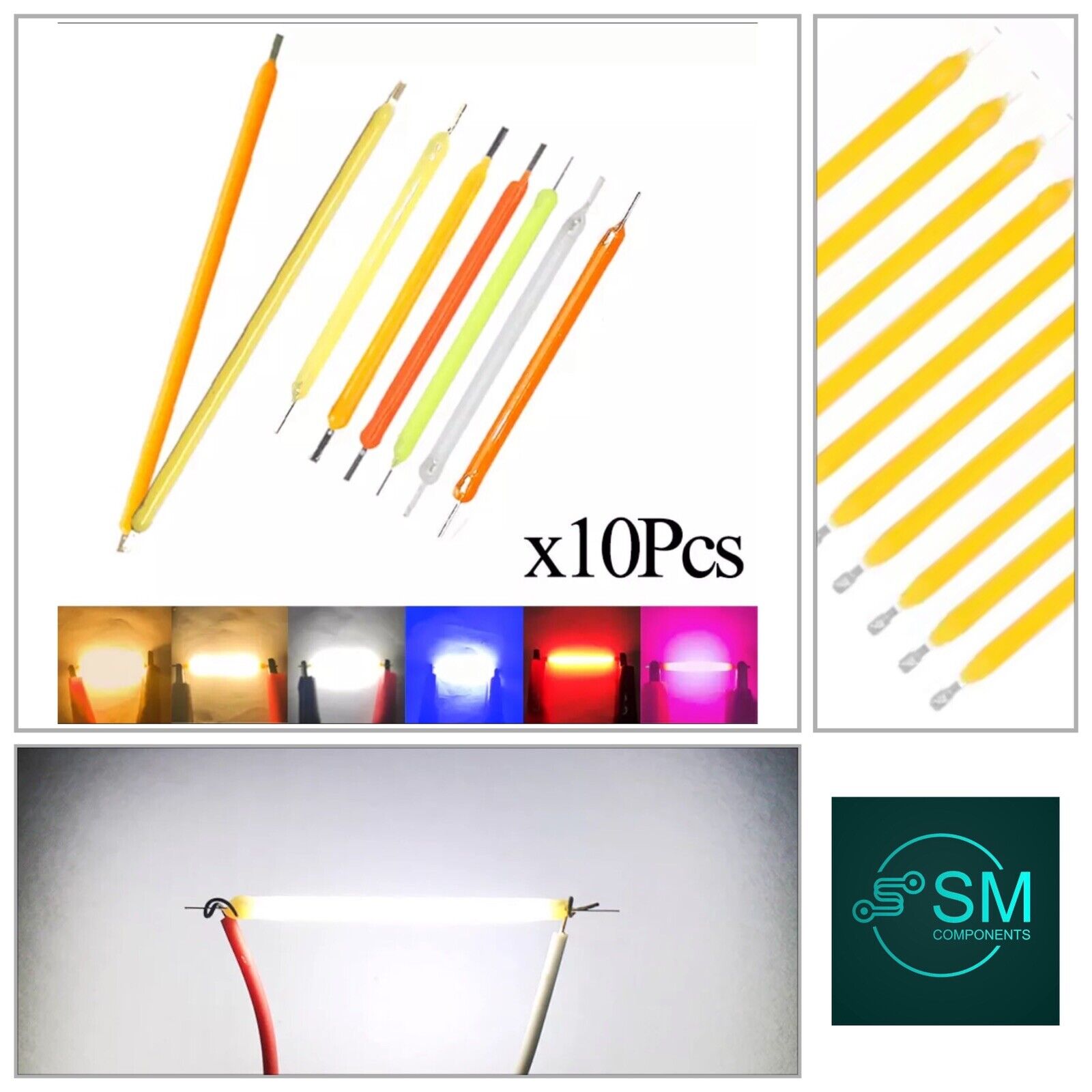 10Pcs DC 3V LED 40mm COOL WHITE Silicone Filament Led Light Emitting D ...