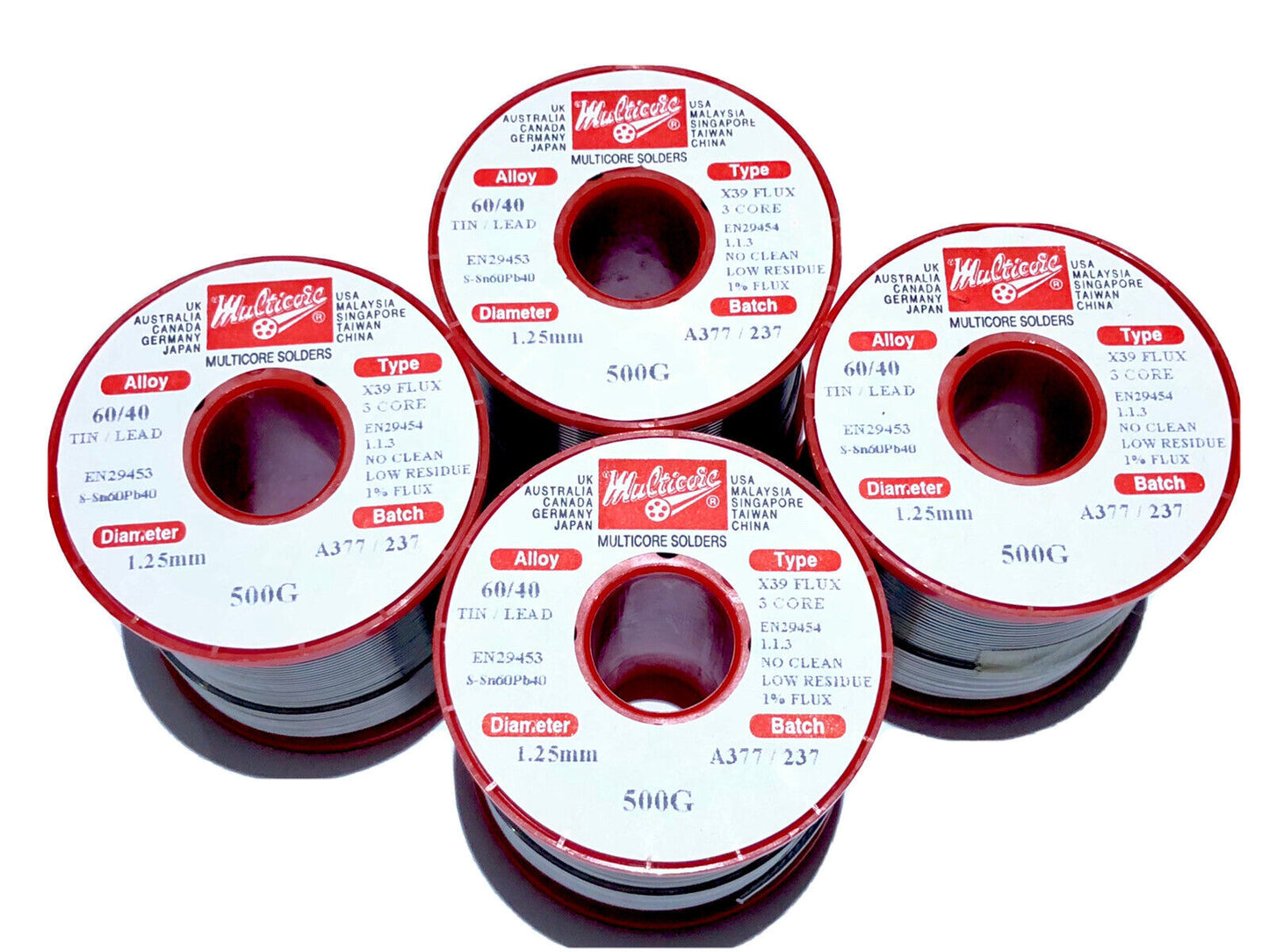 Multicore 60/40 X39 3 Core 1.25mm 0.5kg Tin/Lead Solder Wire 1% No Clean Flux