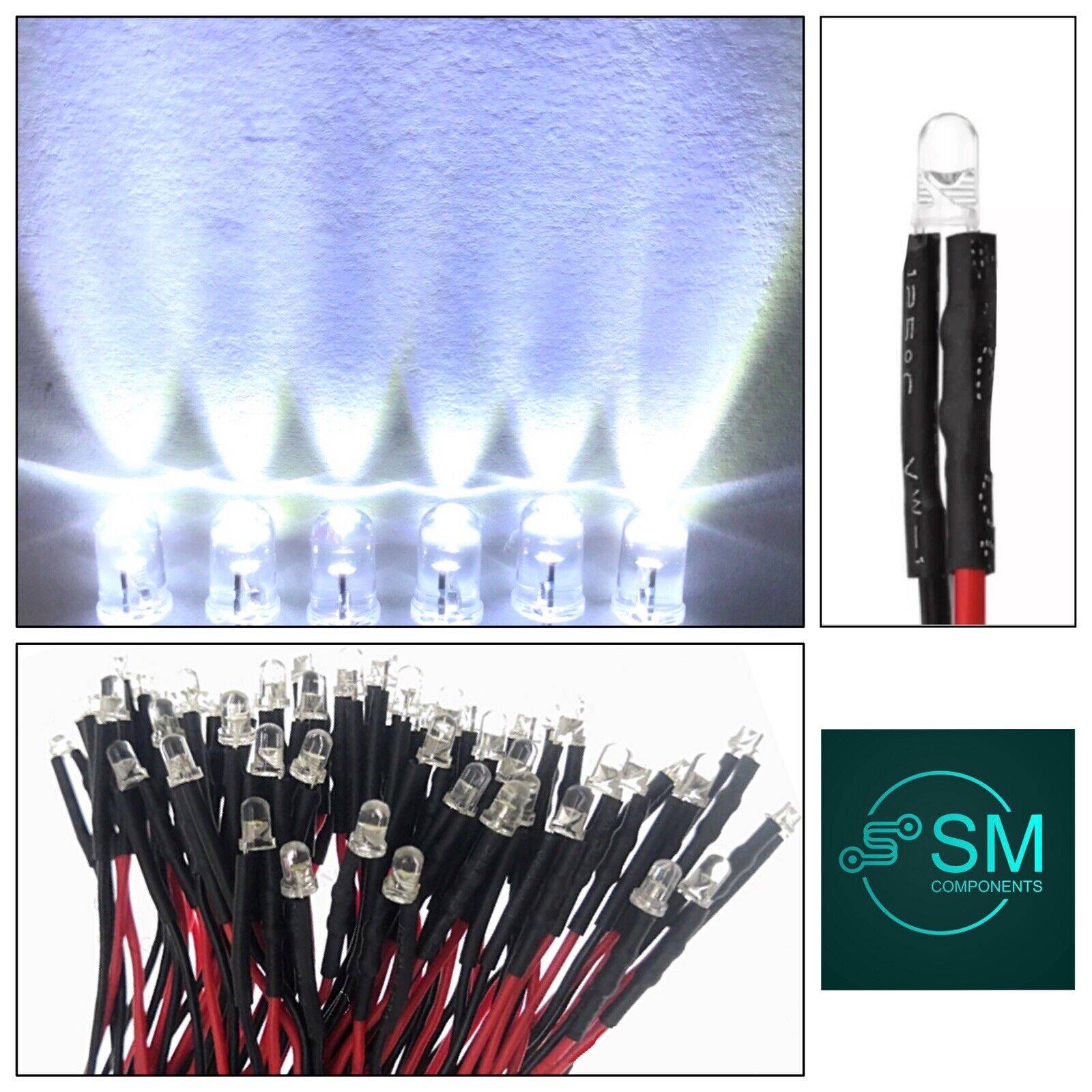 20pcs Prewired 3mm WHITE LED DC 5-12V 20mA 3mm Clear Round Light Emitt ...