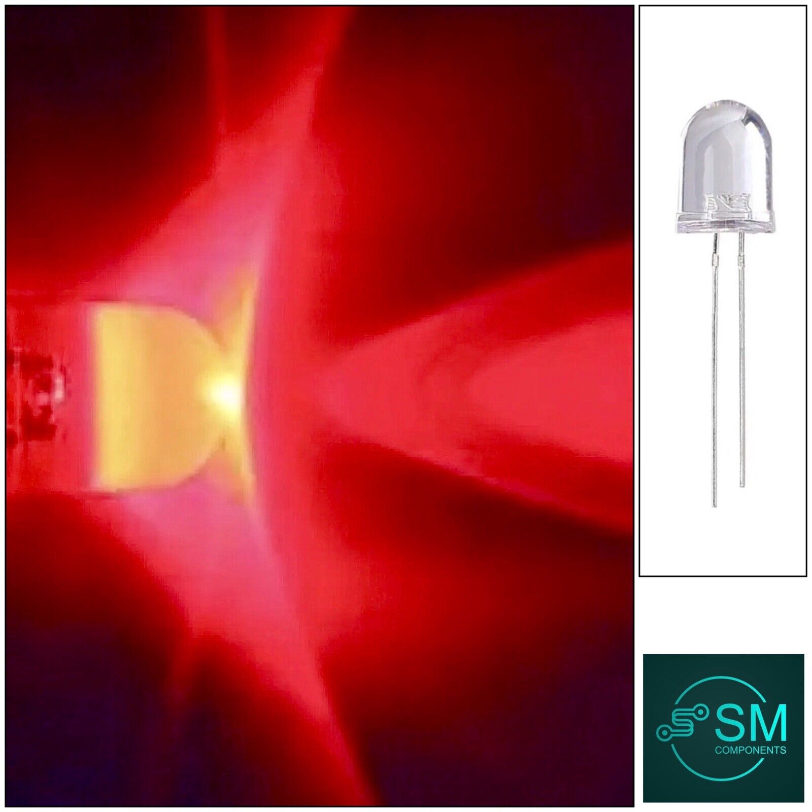 50pcs 10mm F10 Red Clear LED Light Emitting Diode Super Bright LED 625 ...