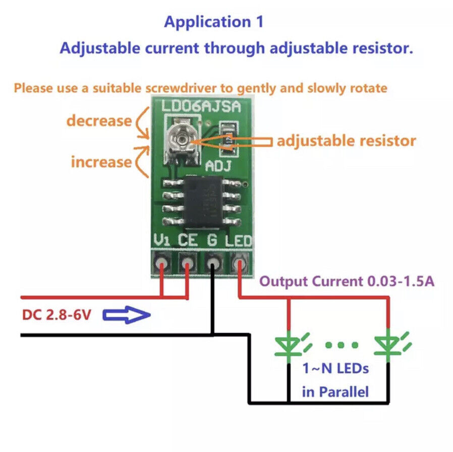 LED Driver 30-1500mA Constant Current DC3.3 3.7V 5V Adjustable Module PWM Input