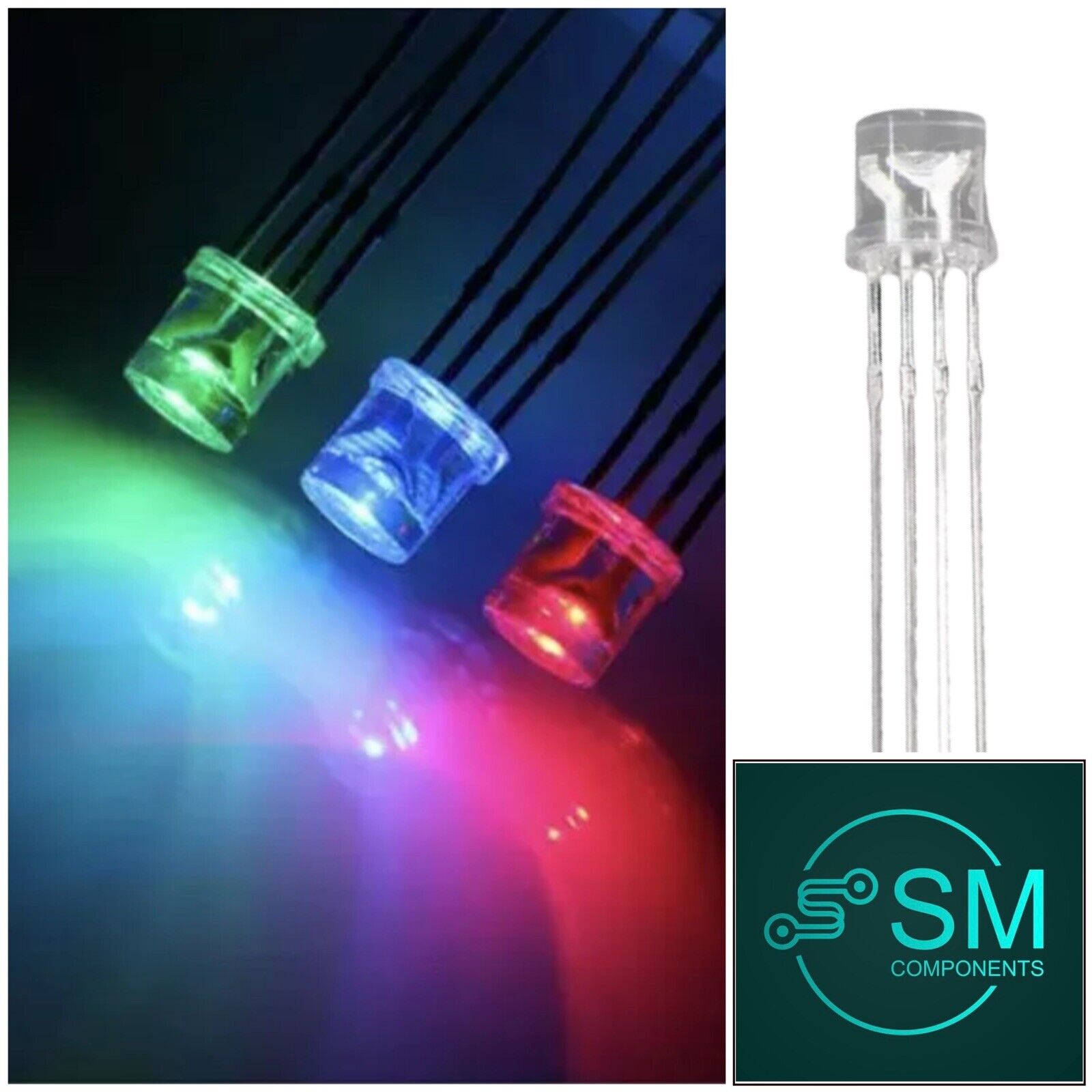 Led 4pin 100pc 5mm LED 4pin RGB Red Green Blue Clear Flat Top Tricolour Common ...