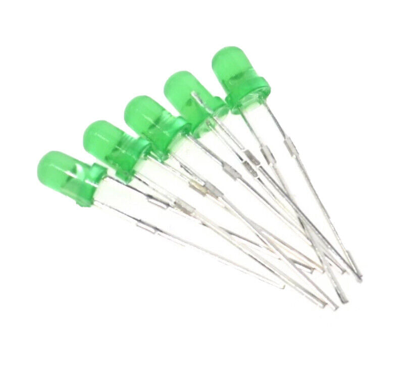 Green Led Diffused 100pcs 3mm GREEN Flashing LED Colour Diffused Light Emitting Diode 1.5 ...
