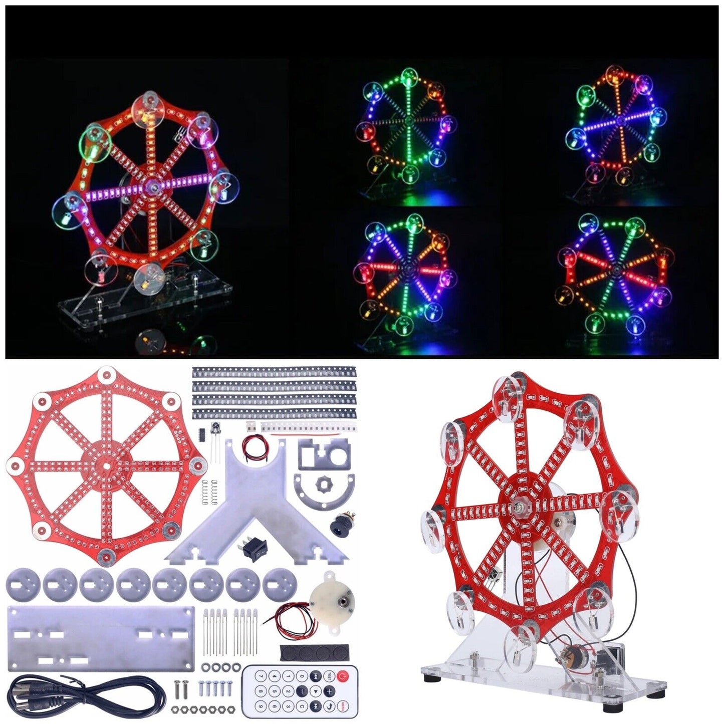 DIY Rotating Ferris Wheel KIT Colourful LED Lights SMD Practice Includes Motor