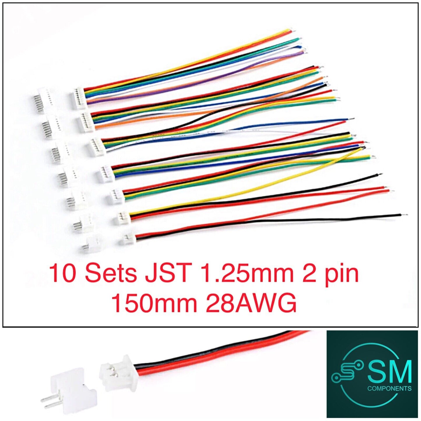 10 Sets 1.25mm JST 2 Pin Wired Micro Connector Quadcopter Electronic Drone 20PCS