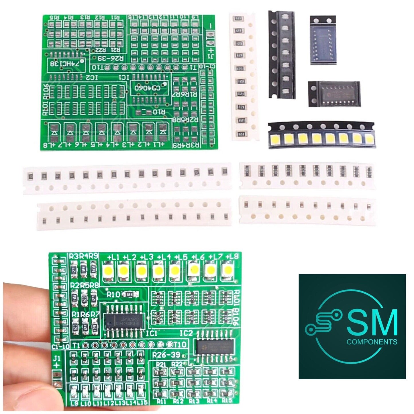 SMD/SMT PCB Component Soldering Practice Board CD4060 DIY Diode, Resistor, LEDS
