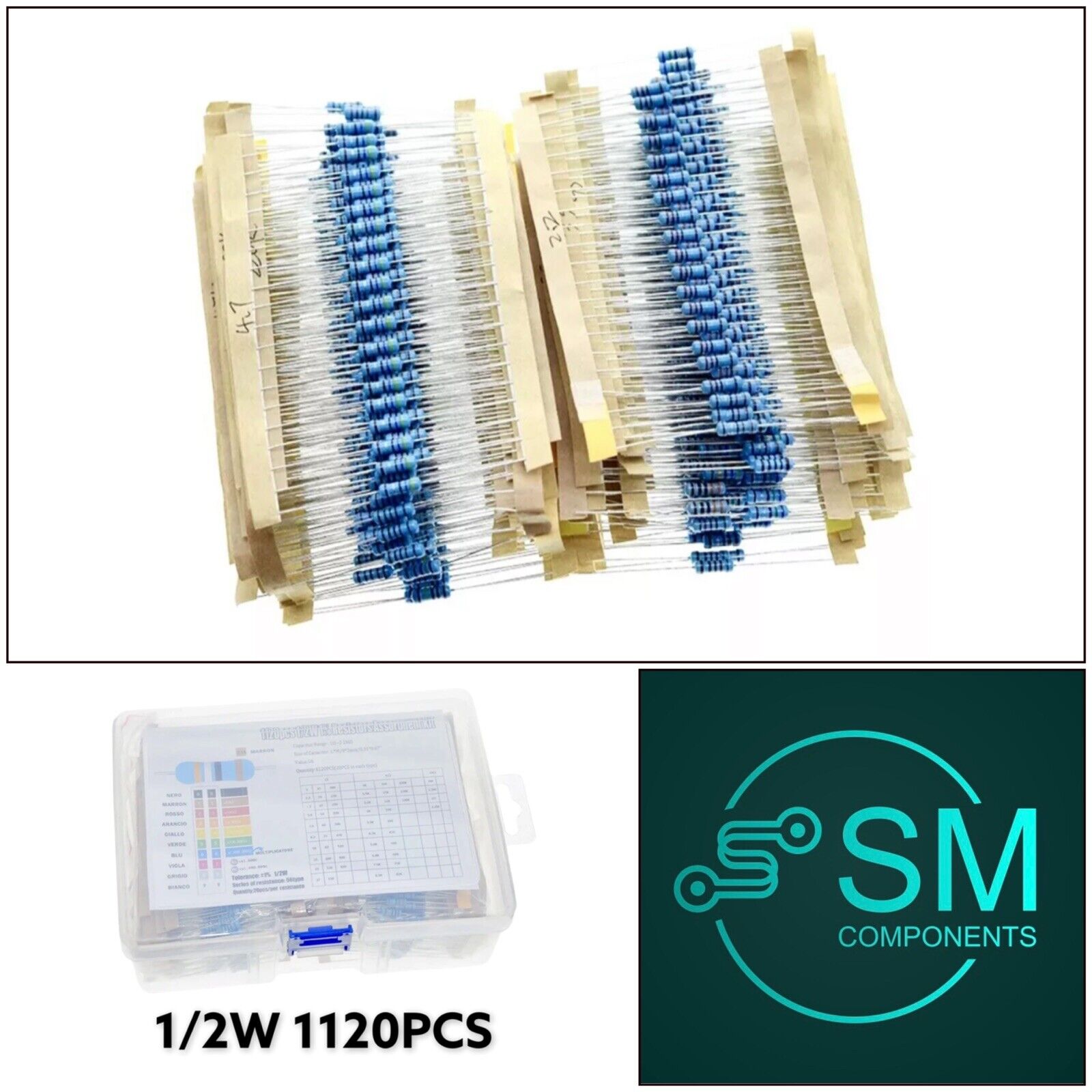 Resistor Pack Socket 1120pcs 1/2W 0.5W 1% Metal Film Resistors Assorted Pack 56 Values 1 ...