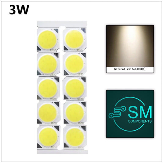 10PCS DC 9-10V 3W 13x13mm Square COB LED High Power Light, Natural White 4000K