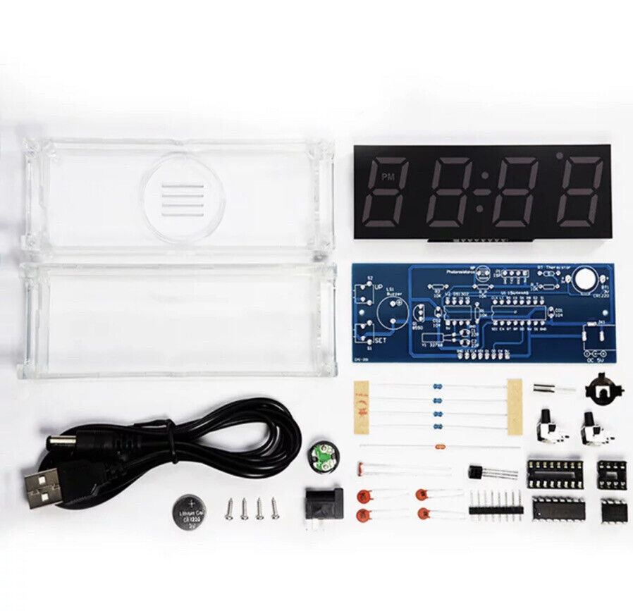 Led Clock Kit 4-digit DIY Electronic Digital LED Clock Kit Alarm RGB Auto Display Ti ...