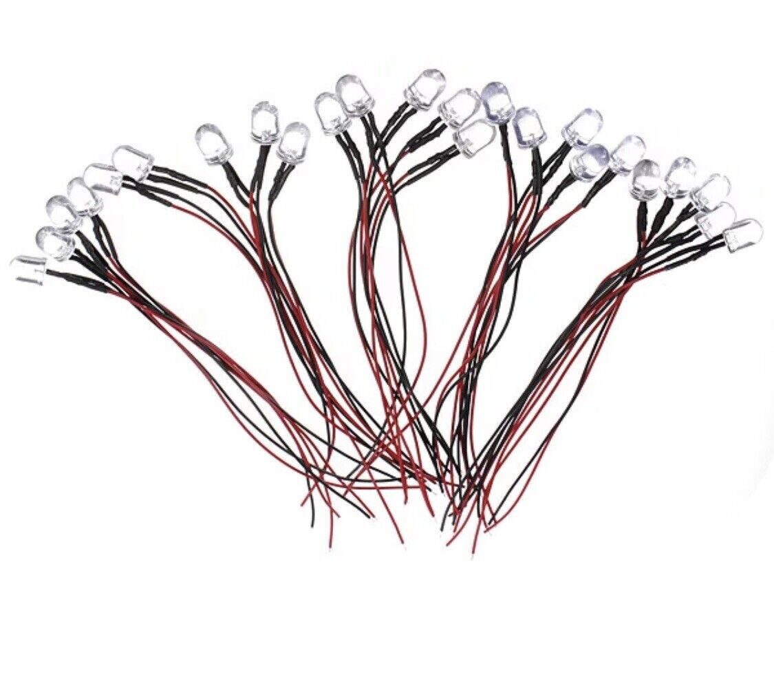 10PCS Prewired 10mm RED 1.5Hz FLASHING LED 5-12VDC 20mA 10mm Clear Rou ...